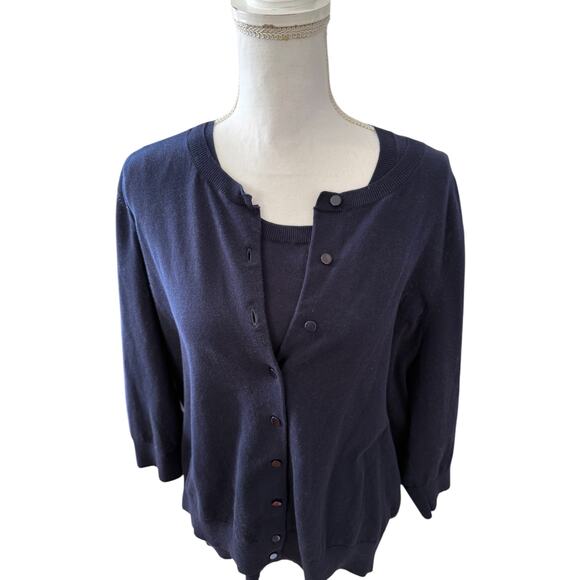 Talbots Woman Cotton Sweater Set Navy Blue 3X Plus - Picture 2 of 6